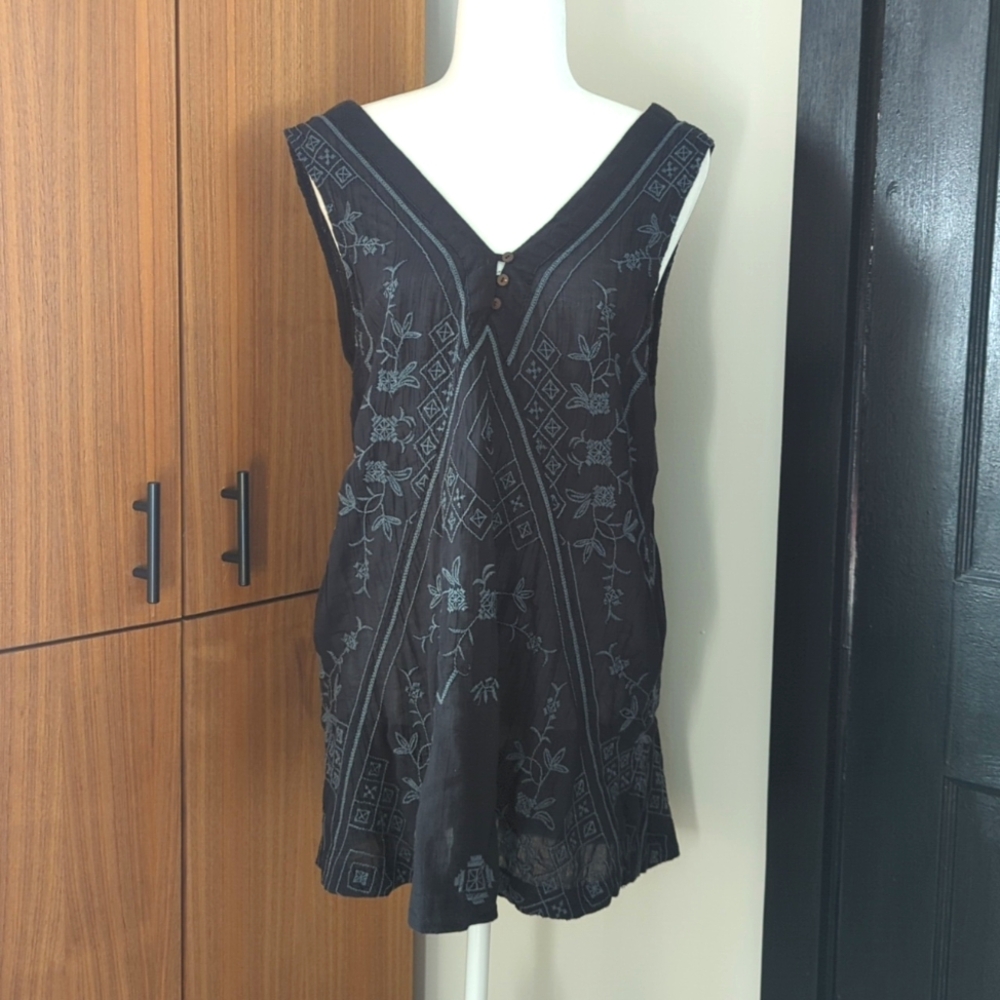 Free People black embroidered sleeveless top